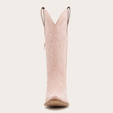 Etta - Silk Moire Pink Cowgirl Boots with Delicate Embroidery