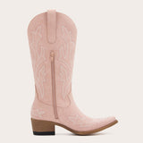 Etta - Silk Moire Pink Cowgirl Boots with Delicate Embroidery