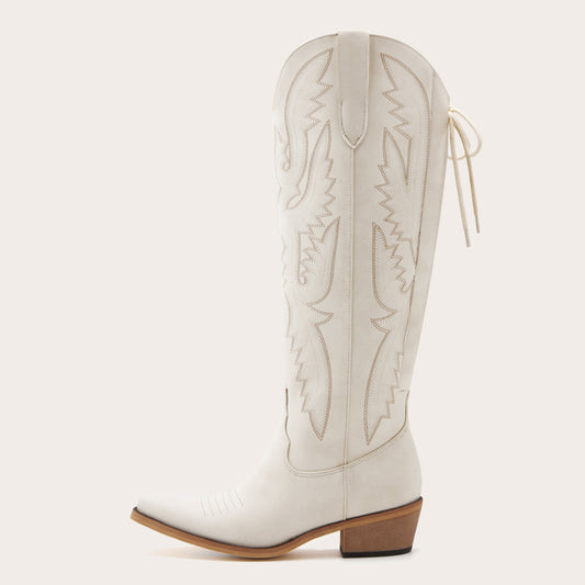 Withersteen - MintCream Embroidered Cowgirl Boots with Bold Detailing