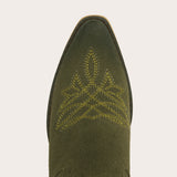 Abbie - Olive Green Suede Cowgirl Boots with Leaf Embroidery