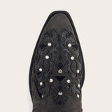 Ballou - Black Embroidered Cowgirl Boots with Rhinestone Accents