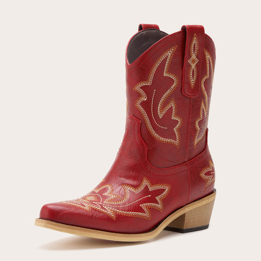 Burgundy Embroidered Cowboy Boots with Classic Western Design