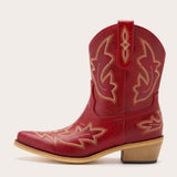 Burgundy Embroidered Cowboy Boots with Classic Western Design