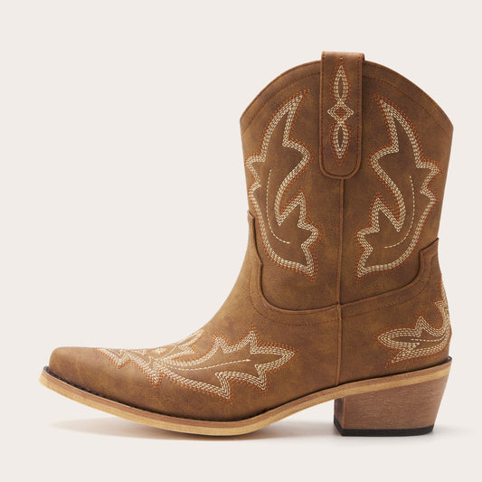 Brown Embroidered Cowboy Boots with Classic Western Design