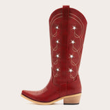 Stella - Red Starry Embroidered Cowgirl Boots with Bold Detailing