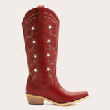 Stella - Red Starry Embroidered Cowgirl Boots with Bold Detailing