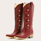 Stella - Red Starry Embroidered Cowgirl Boots with Bold Detailing