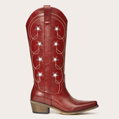 Stella - Red Starry Embroidered Cowgirl Boots with Bold Detailing