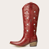 Stella - Red Starry Embroidered Cowgirl Boots with Bold Detailing