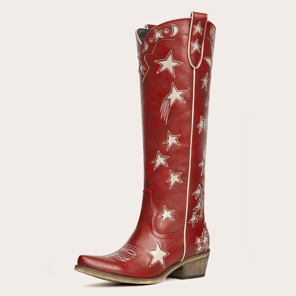 Celestial - Burgundy Star and Moon Embroidered Cowboy Boots