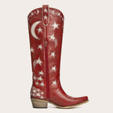 Celestial - Burgundy Star and Moon Embroidered Cowboy Boots