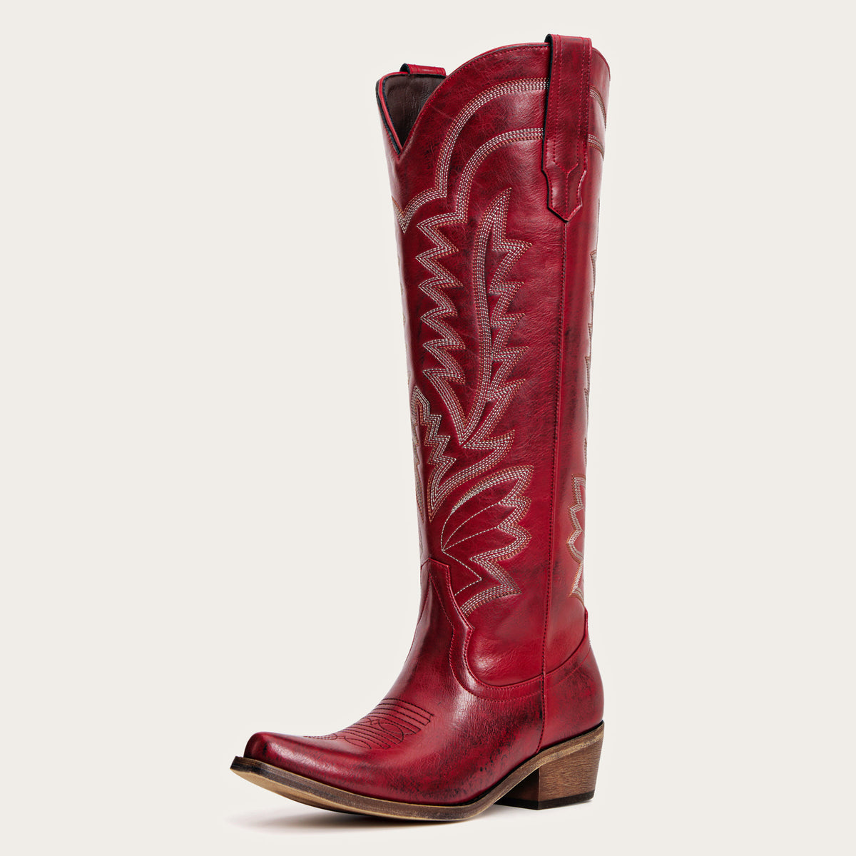 Laurey - Crimson Embroidered Cowgirl Boots with Classic Western Flair