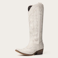 Rosemary - Cream Embroidered Cowgirl Boots with Intricate Stitching