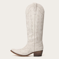 Rosemary - Cream Embroidered Cowgirl Boots with Intricate Stitching