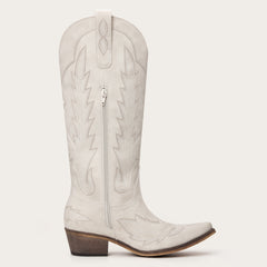 Rosemary - Cream Embroidered Cowgirl Boots with Intricate Stitching