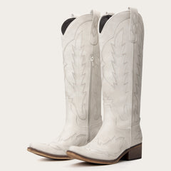 Rosemary - Cream Embroidered Cowgirl Boots with Intricate Stitching