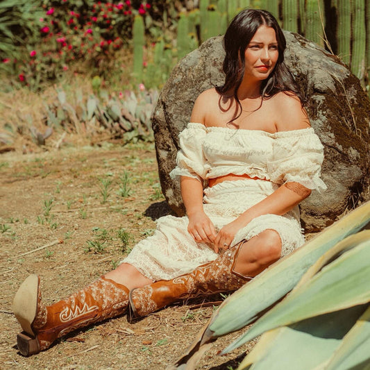 Swenney - Brown Embroidered Cowgirl Boots with Stud Accents