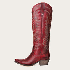 Laurey - Crimson Embroidered Cowgirl Boots with Classic Western Flair