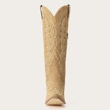 Rosemary - Beige Suede Embroidered Cowgirl Boots with Intricate Stitching