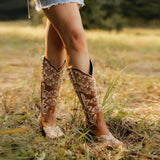 Swenney - Brown Embroidered Cowgirl Boots with Stud Accents