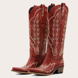 Rosemary - Burgundy Embroidered Cowgirl Boots with Intricate Stitching