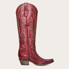 Laurey - Crimson Embroidered Cowgirl Boots with Classic Western Flair