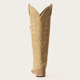 Rosemary - Beige Suede Embroidered Cowgirl Boots with Intricate Stitching