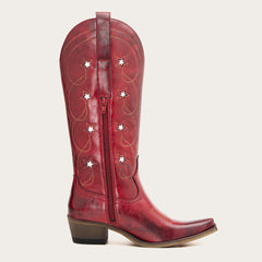 Stella - Red Genuine Leather Starry Embroidered Cowgirl Boots with Bold Detailing