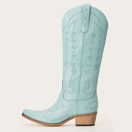 Rosemary - Sky Blue Embroidered Cowgirl Boots with Intricate Stitching