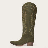 Laurey - Olive Suede Embroidered Cowgirl Boots with Classic Western Flair