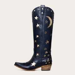 Celestial - Navy Blue Star and Moon Embroidered Cowboy Boots