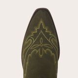 Rosemary - Olive Suede Embroidered Cowgirl Boots with Elegant Detailing