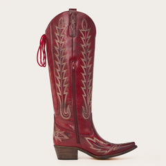 Eula - Long Red Cowgirl Boots with Intricate Western Embroidery