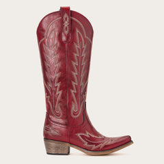 Rosemary - Crimson Leather Embroidered Cowgirl Boots with Intricate Stitching