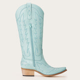 Rosemary - Sky Blue Embroidered Cowgirl Boots with Intricate Stitching