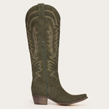 Laurey - Olive Suede Embroidered Cowgirl Boots with Classic Western Flair