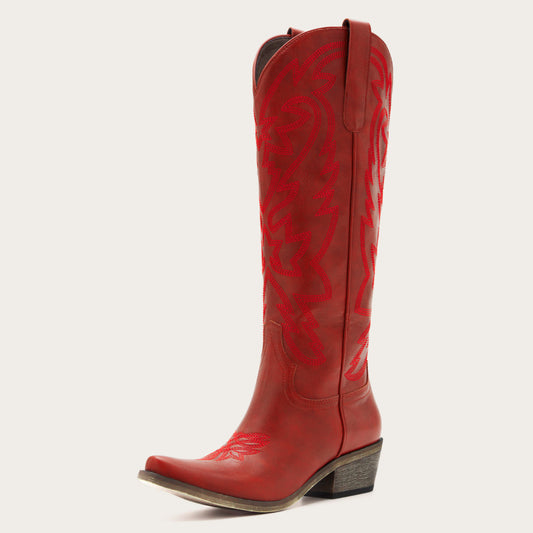 Molly Wood - Burgundy Embroidered Cowgirl Boots with Soft Western Charm