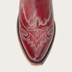 Rosemary - Crimson Leather Embroidered Cowgirl Boots with Intricate Stitching