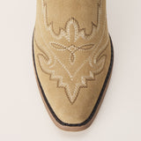 Rosemary - Beige Suede Embroidered Cowgirl Boots with Intricate Stitching