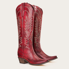 Laurey - Crimson Embroidered Cowgirl Boots with Classic Western Flair