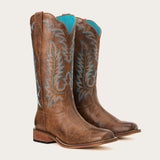 Sarah - Brown Cowgirl Boots with Turquoise Embroidery