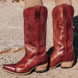 Phoenix - Crimson Leather Cowboy Boots with Classic Western Embroidery