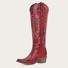 Laurey - Crimson Embroidered Cowgirl Boots with Classic Western Flair